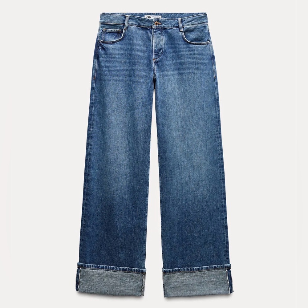 Zara mid rise z1975 wide leg loose selvedge jeans